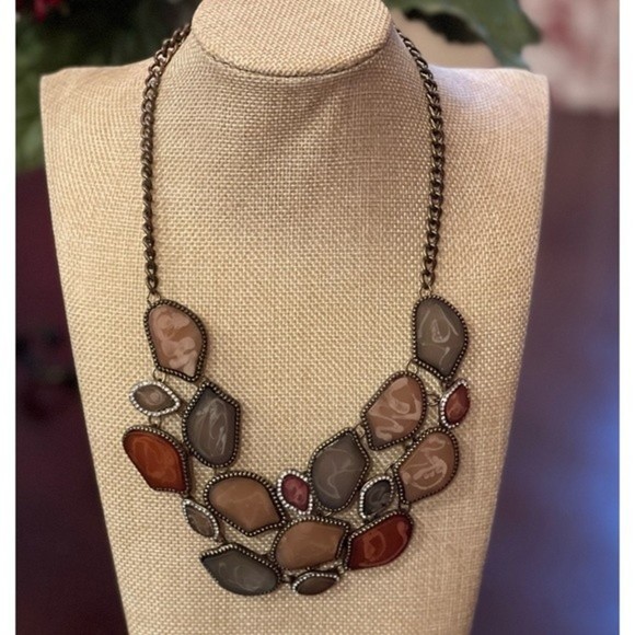 Necklace Earrings Crystal Tri-Color Olive Ginger Latte Bib Gold Necklace # 264 - Picture 3 of 8